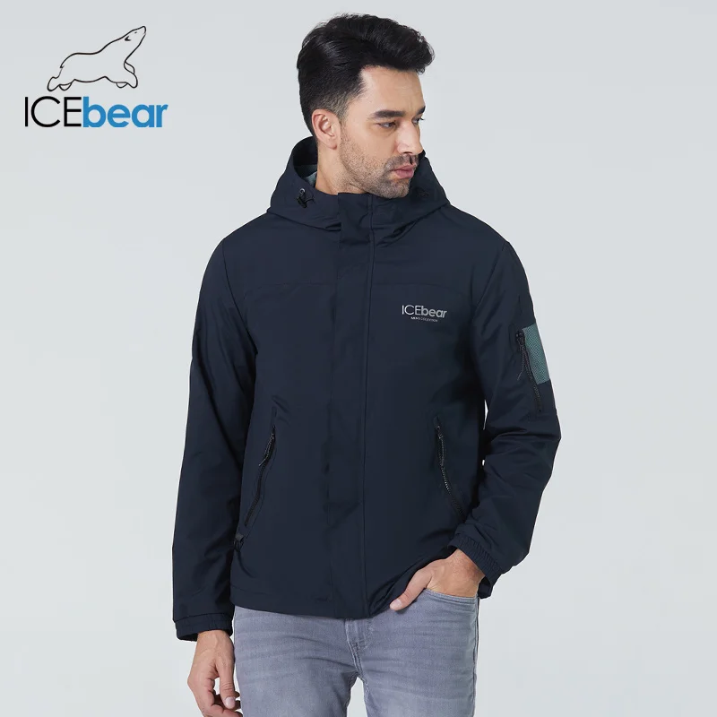 ICEbear-남성 짧은 윈드브레이커, 가을 스타일리시 트렌치 코트, 후드 포함, 고품질 남성 브랜드 의류, MWB21665D, 2021