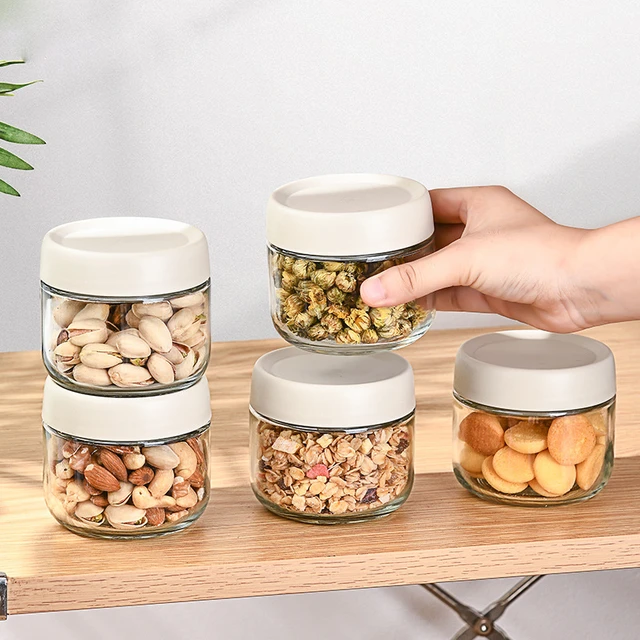 Overnight Oats Jars Glass Storage Jar Glass Container Wooden Lid Oatmeal  Spice Storage Jar Dried Fruit Kitchen Storage Box - AliExpress