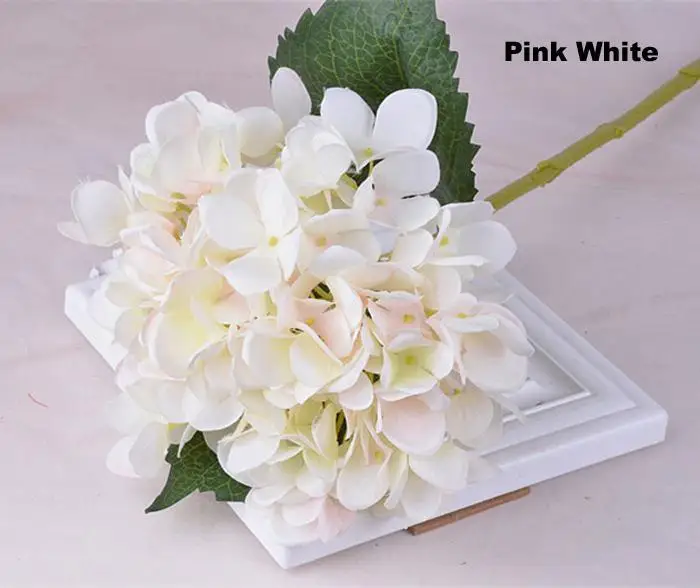 Fast Shipping High Quality Real touch Silk Hydrangea Big Flower 7.5" Silk White Wedding Flower Bouquet for Wedding Centerpieces - Цвет: pink white