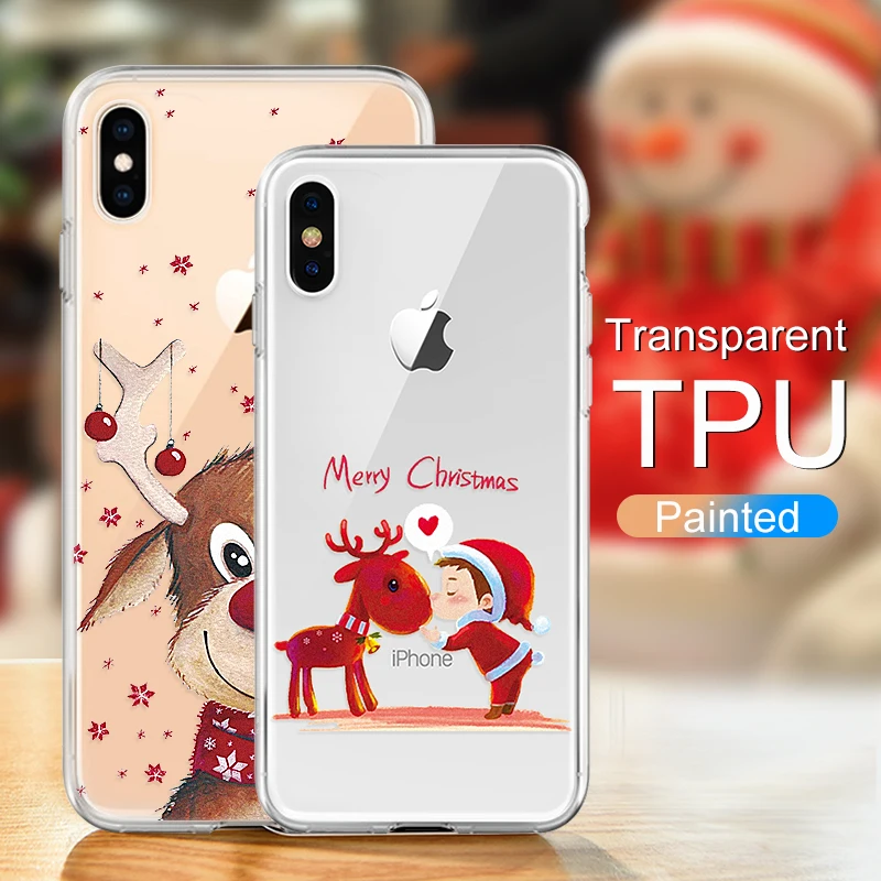 

Soft TPU Printing Pattern Case For iPhone X XR XS Max 11 Pro 11Pro Max Christmas Transparent Cover For iPhone 6 6S 7 8 Plus