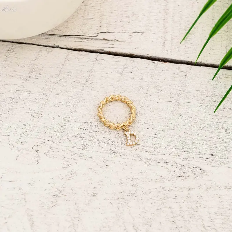 

AOMU Fashion New Twist Circle Ring Vintage Chain Handmade Crown Rings For Women Rhinestones Letter Charm Jewelry