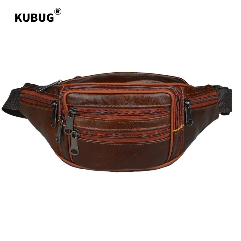цена KUBUG Men Running Bag Small Business Purse Cowhide Running Bag Large Capacity Sports Running Bag Cross-body Bag