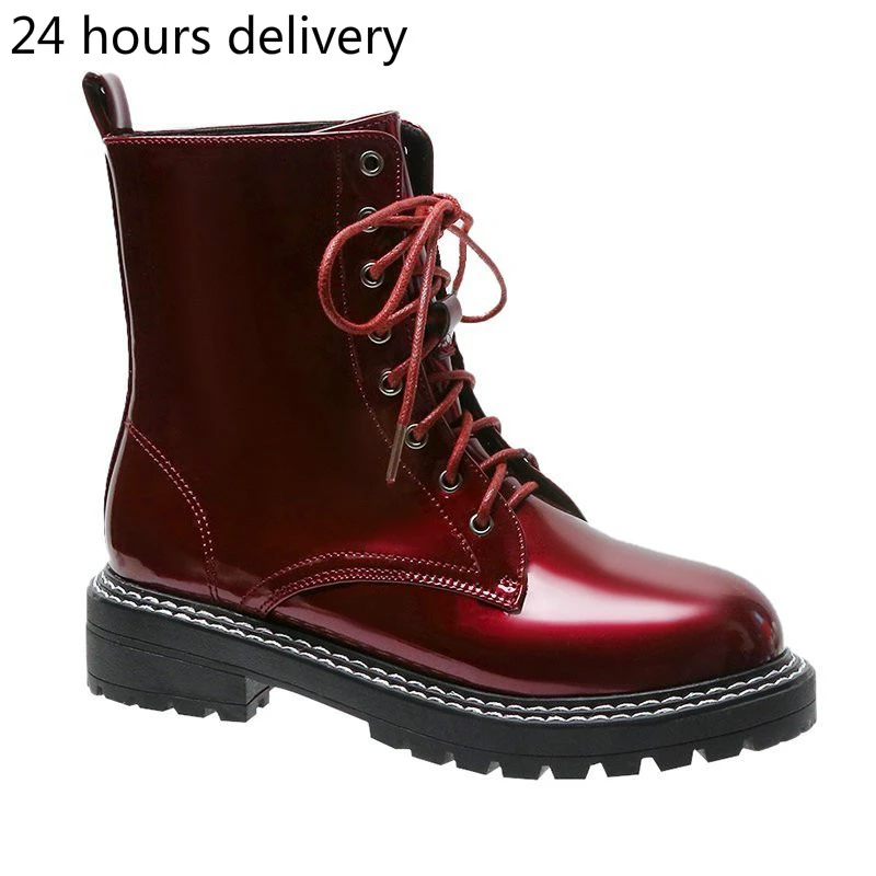 Botas de plataforma cordones para mujer, botines de color rojo y negro, botines a la moda, 24 horas Otoño, 2020|Botas hasta el tobillo| - AliExpress