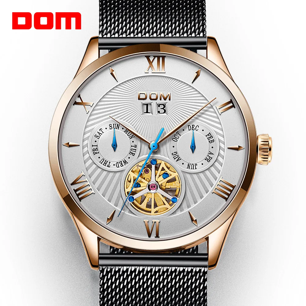 

DOM Fashion simple men's watch top brand luxury skeleton watch men's sports steel tourbillon automatic mechanical watch M-1272