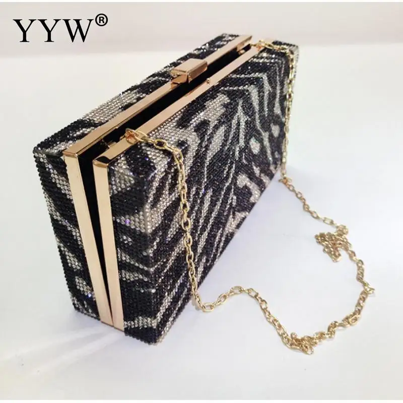 Women Clutch Bags Shoulder Bags Striped Chain Rhinestone Design Evening Clutches Box Bag Crossbody Bags For Party Wedding Purse