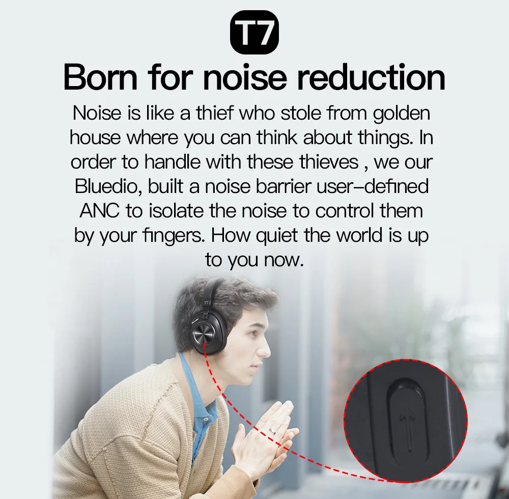 Bluedio T7 Bluetooth Headphones ANC Wireless Headset bluetooth 5.0 HIFI sound with 57mm loudspeaker face recognition for phone