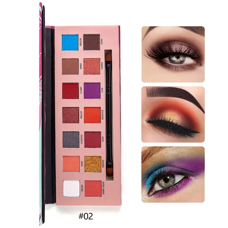 02 14 Colors Shimmer and Matte Eye Disk Long Lasting Easy Wear Water Resistant Modification Enhancement Makeup Pallete - Цвет: 02