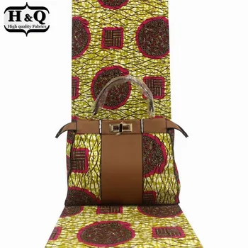 

H&Q newest style three-piece batik handbag and small purse bag matching 6 yards ankara fabric african real wax print 100% cotton