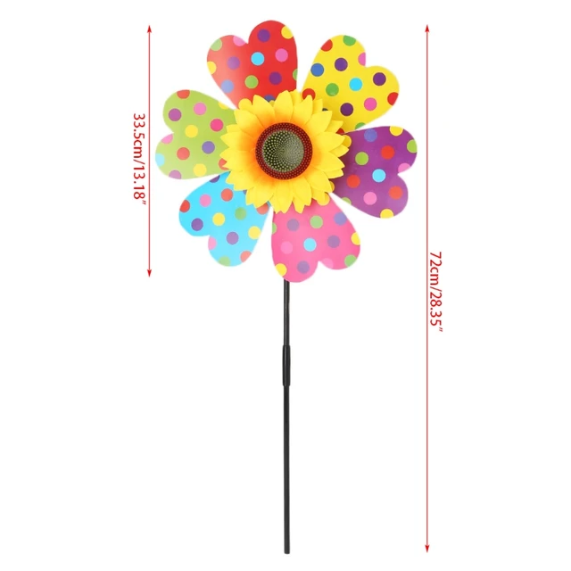 Szélmalom Gyerekjátékok Napraforgó Dekoráció Kerti Díszek Színes Kültéri Fonó - Image 5
