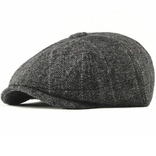 HT2739 Beret Cap Wool Berets Men Plaid Octagonal Newsboy Cap Artist Painter Hat Ivy Flat Cap Autumn Winter Hat for Men Beret Hat