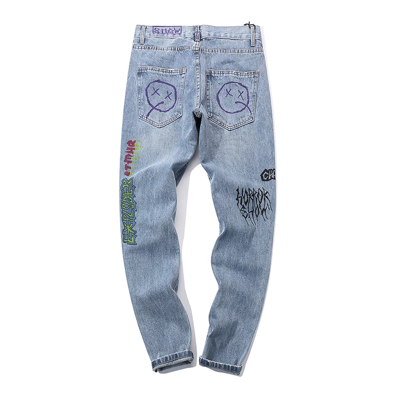 Брюки-карандаш с дырками размера плюс, уличная одежда, граффити, Vaqueros Hombre, рваные джинсы для мужчин, хип-хоп, обтягивающие джинсы, брюки