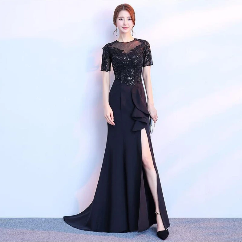 NO.4 New arrival elegant long dress prom party dresses formal dress sequin pattern simple mermaid evening dress - Цвет: NO.4