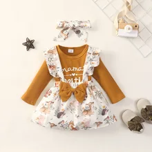 Ensemble de vêtements pour bébés filles de 0 à 18 mois, 3 pièces, tenues à volants, Chic, jupe à bretelles, costume pour bébés, ensembles d'automne