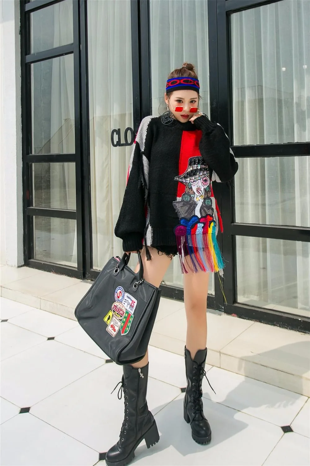 SexeMara/Модный Свободный вязаный свитер с блестками и кисточками