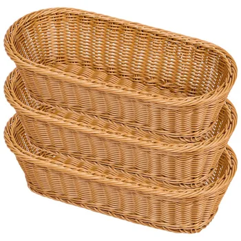 

Bread Basket,Long Woven Tabletop Food Fruit Multifunctional Sturdy Storage Serving Basket(3 Packs)