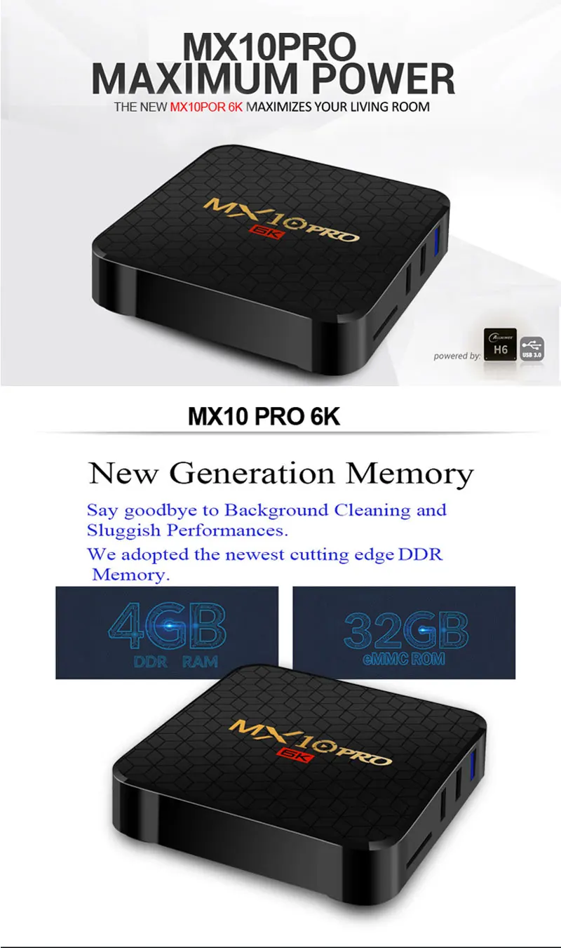 MX10 Pro Smart Android tv Box Allwinner H6 4 Гб DDR3 ram 64 Гб EMMC rom 2,4G wifi Android 9,0 6K 4K HD Smart Box пульт дистанционного управления
