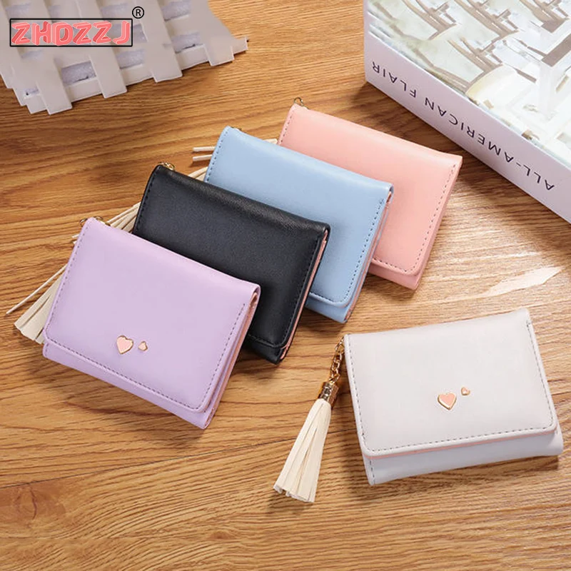 

Fashion Women PU Hasp Heart Lock Design Wallet Retro Wallet Tri-fold Cards Holders Ladies High Quality Money Clip Teens Gift