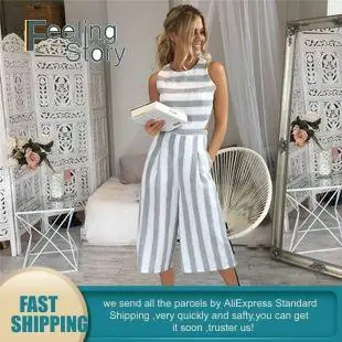 Повседневное полосатые комбинезоны для Для женщин Лето 2019 пикантные с круглым