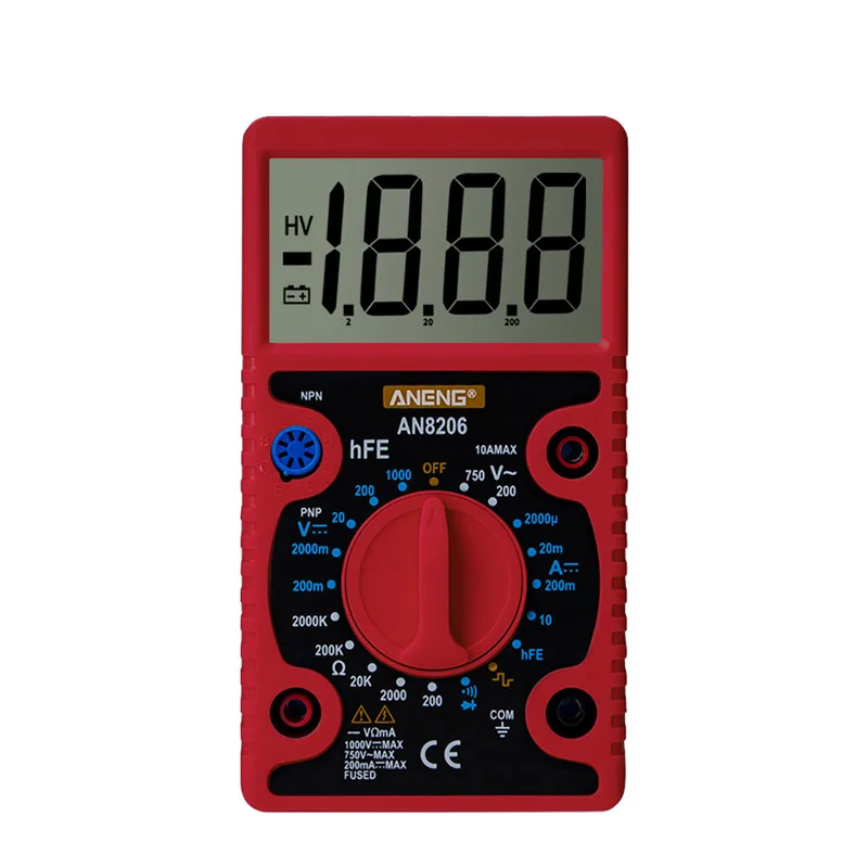 ANENG AN8206 Мини цифровой ЖК-мультиметр тестовый ток зуммер Ручной цифровой мультиметр квадратная волна Многофункциональный тест er - Цвет: Красный