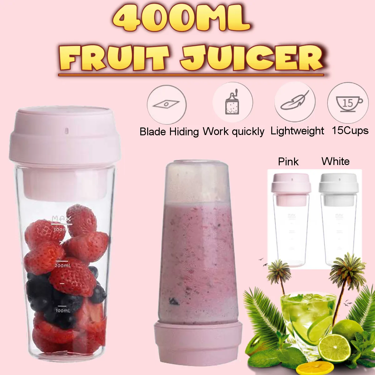 

Fruit Cup Small Portable blender Juicer mixer food processor 400ML Magnetic charging 30 Seconds Of Quick