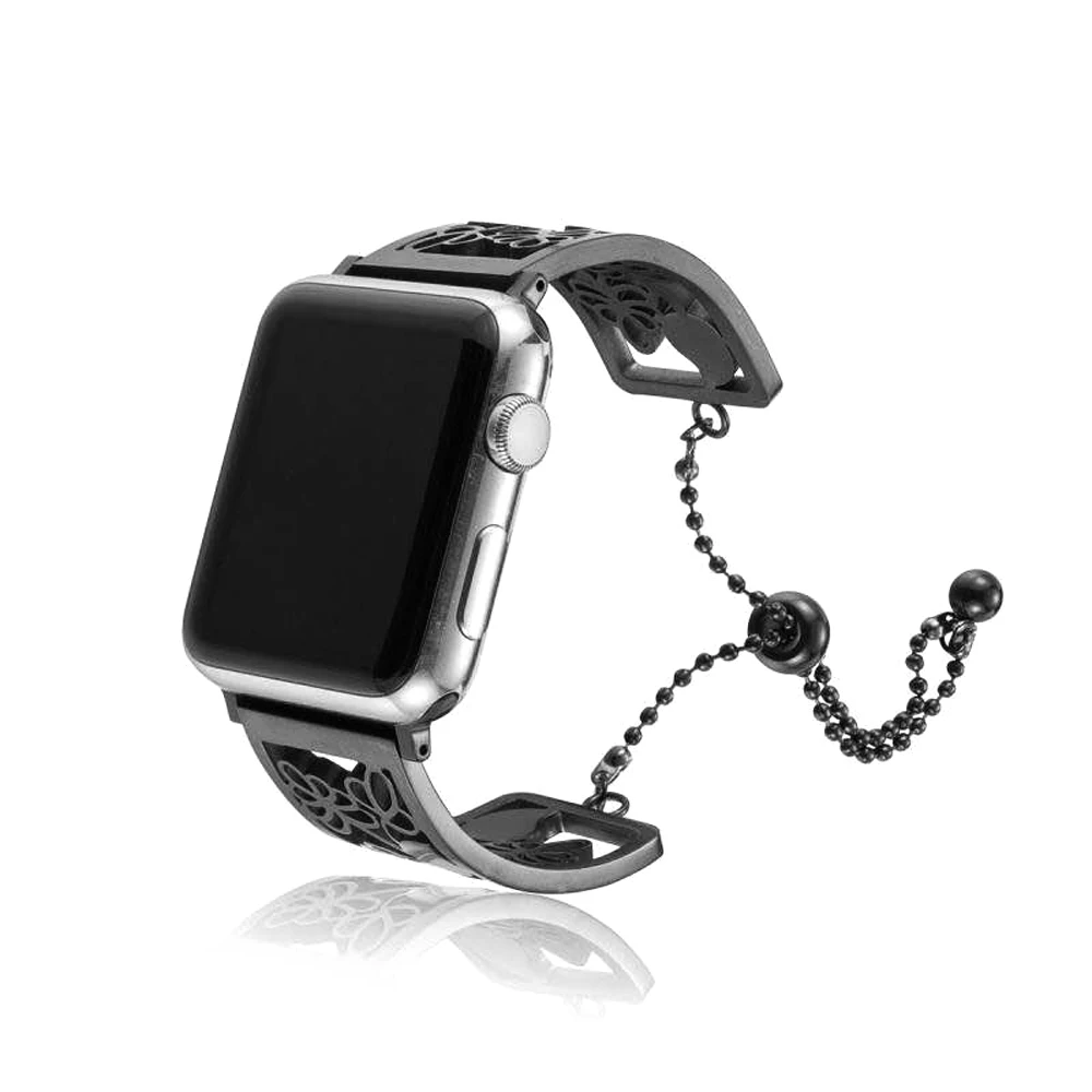 Black Для женщин девушки браслет Стиль ремешок для наручных часов Apple Watch, 38, 42/40/44 мм сменный металлический ремешок серии 1/2/3/4/5 C петлей на запястье на пояс - Цвет ремешка: Black
