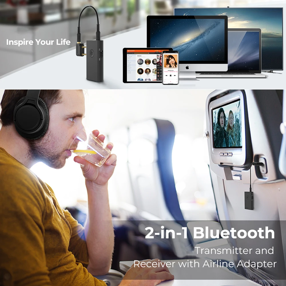 Bluetooth 5,0 Aptx с низкой задержкой RCA Aux 3,5 мм стерео аудио тв передатчик музыкальный ресивер с адаптером полета самолета