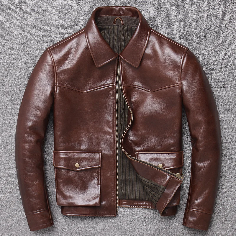 

New DAJANE Head Layer Cowhide Lear Lear Man Cultivate Handsome Motorcycle Lear Jackets Blue Coat