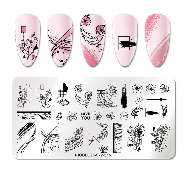 DIARY Line Flower Nail Stamping Plates Chinese Style Letter Pattern Nail Art Stamp Templates Face Leaf Printing Stencil