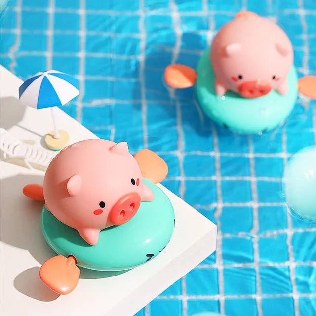 1Pcs Cute Cartoon Animal Pull the bath toy pig Classic Baby Water Toy Infant Swim Wind up Chain Clockwork Kids Beach Toy Funny 2