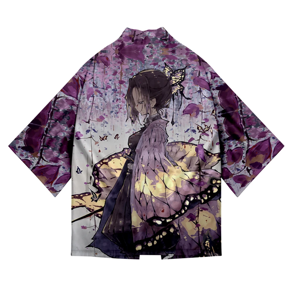 Рубашка-кимоно с принтом демона, с героями мультфильма, Повседневный Кардиган, уличная одежда, Harajuku, японская мода, куртка с лезвием, азиатская одежда