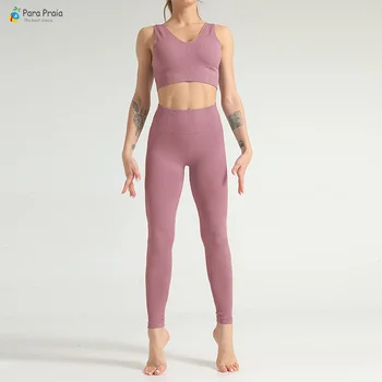 

Para Praia New Crop Top Sport Bra Yoga Set Sportswear Breathable Running Suit Fitness Clothing Women Gym Legging Workout Clothes