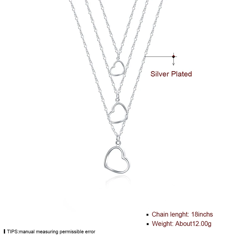 DOTEFFIL 925 Sterling Silver Three Hearts Pendant Necklace For Women Wedding Engagement Party Jewelry