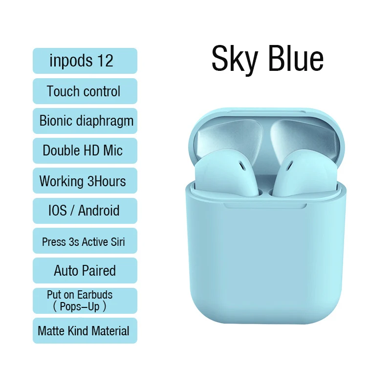 Sky blue LYMOC оригинальные Inpods 12 Macarons беспроводные наушники новейшие Bluetooth наушники 5,0 TWS всплывающая сенсорная гарнитура микрофон для IOS Android - Цвет: Sky blue