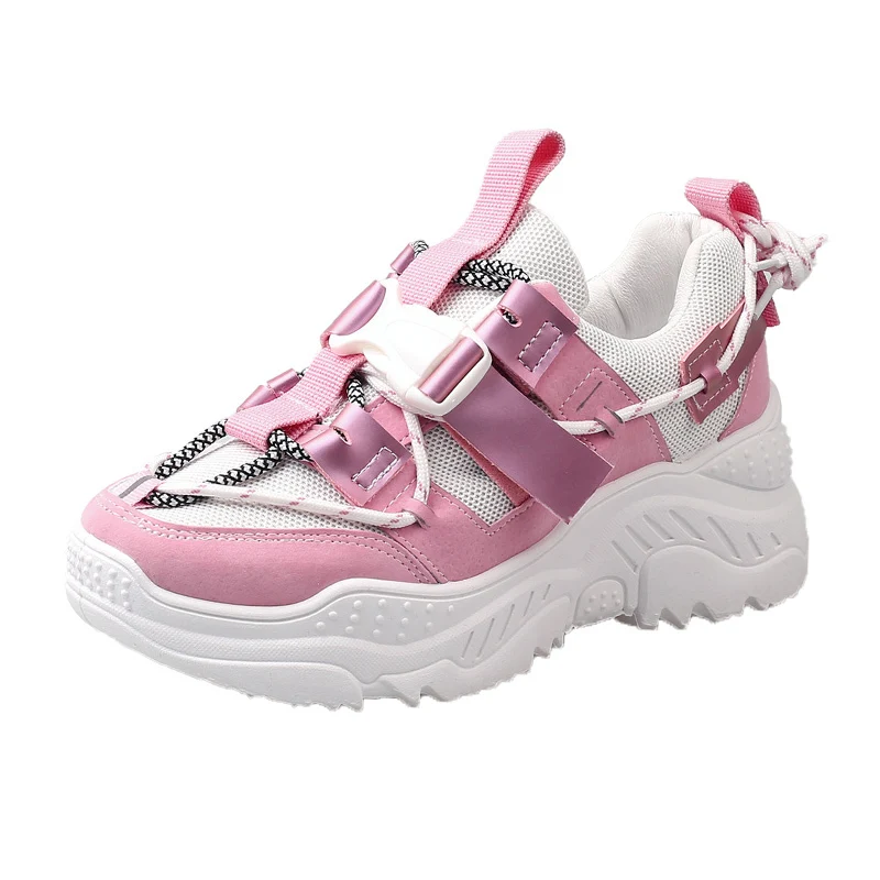 Pink Модные розовые кроссовки; Новинка года; белые кроссовки; женская обувь; мягкие массивные кроссовки; брендовые черные женские кроссовки на платформе - Цвет: Pink