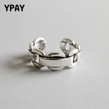 

YPAY Authentic 925 Sterling Silver Smooth Adjustable Chain Ring for Women Lady Vintage Fine Party Jewelry Bijoux Femme YMR613