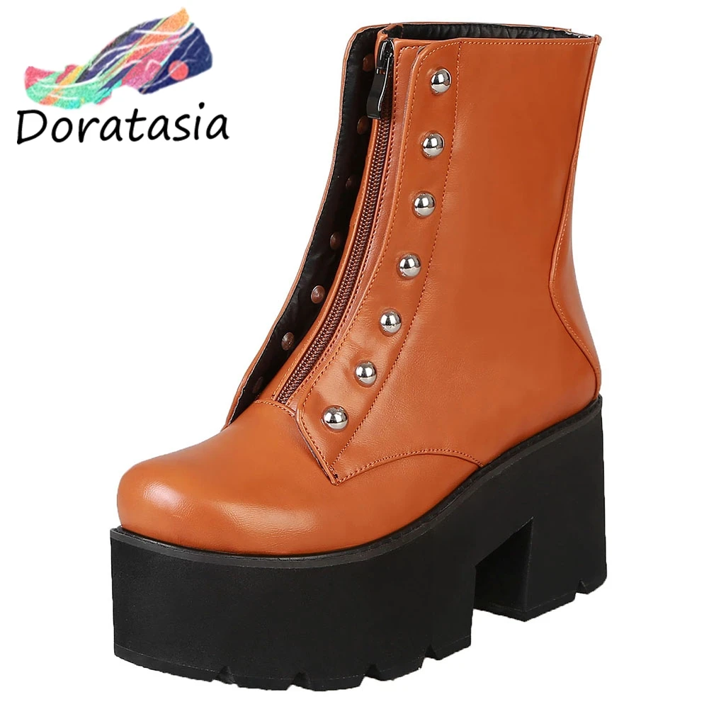 

DORATASIA Plus Size 33-46 Girl Pink Ribet Booties Ladies High Platform Ankle Boots Women 2020 High Wide Heels Shoes Woman