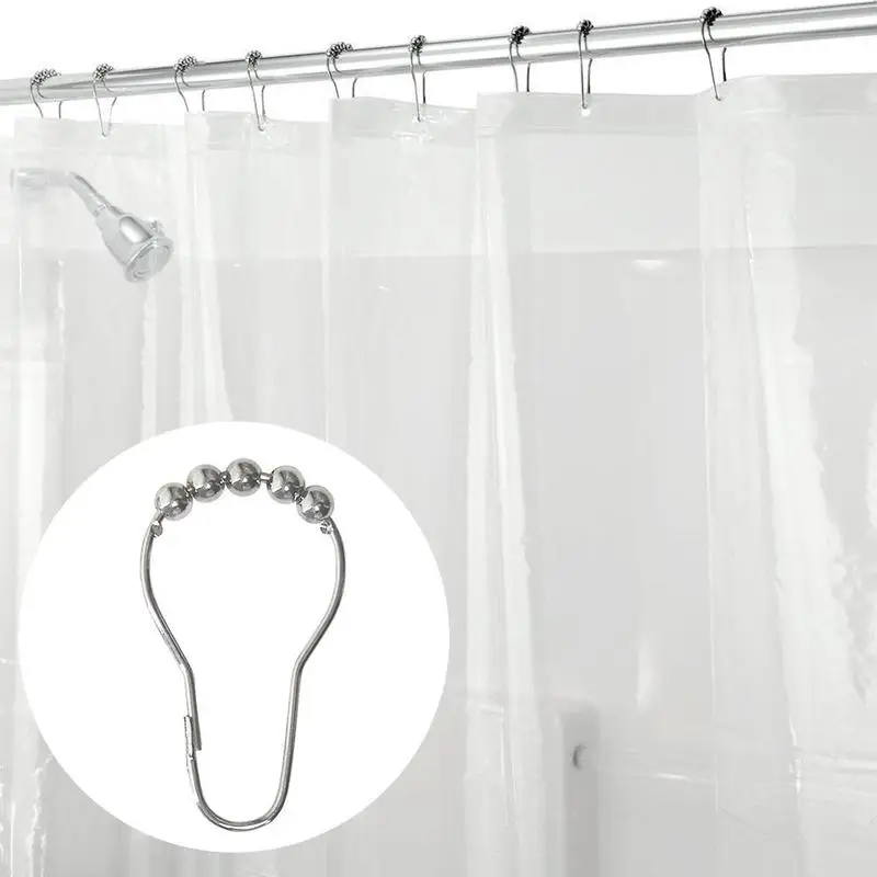 6Pcs/Set Metal Stainless Steel Shower Bathroom Curtain Room Curtain Rings Hooks Buckles Window Glide Accessories W5O8