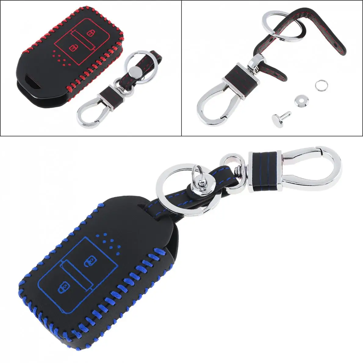 

2 Buttons Hand Sewed Leather Car Key Cover Protector Holder Hang Buckle for Honda Vezel HR-V Jazz Civic Accord Odyssey
