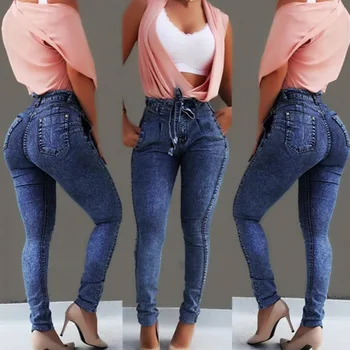 

New Women Pencil Pants High Waisted Skinny Denim sexy Ladies Spring Autumn Stretch Slim Pants Calf Length Jeans