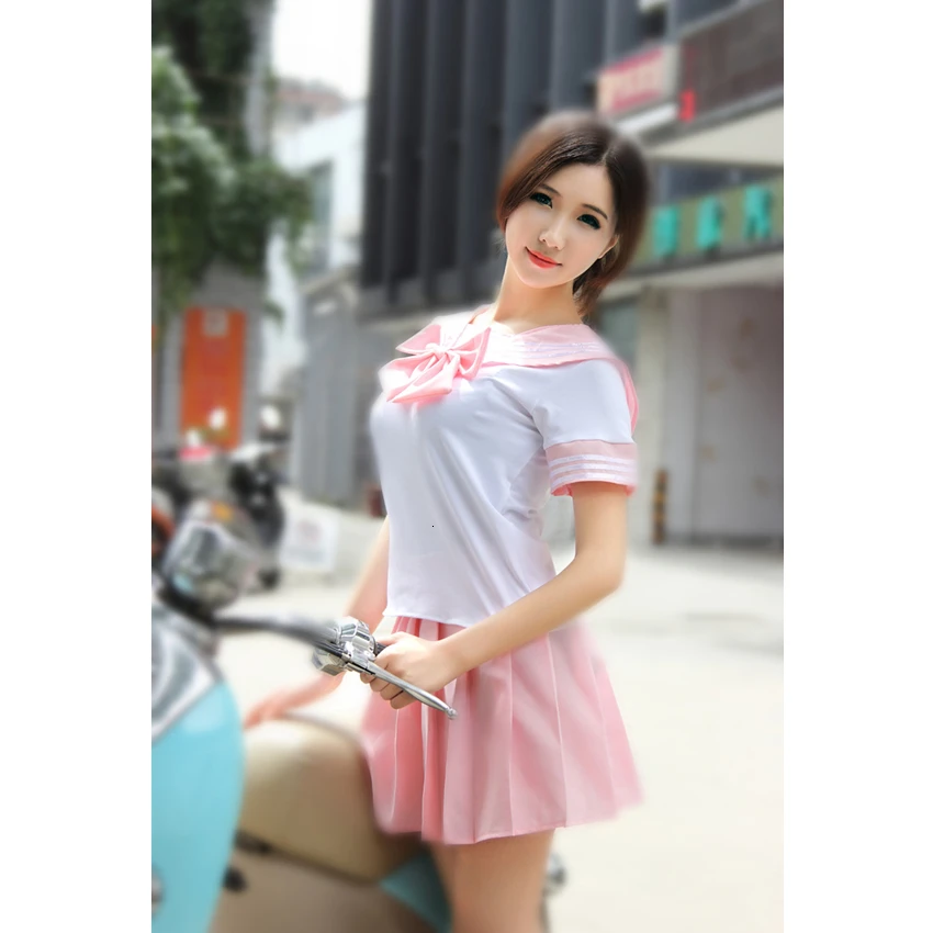 pink Японская школьная форма, 7 цветов, костюм моряка для маскарада, индивидуальный стиль для девочек, топы с бантом в морском стиле и плиссированная юбка, Студенческая форма - Цвет: pink