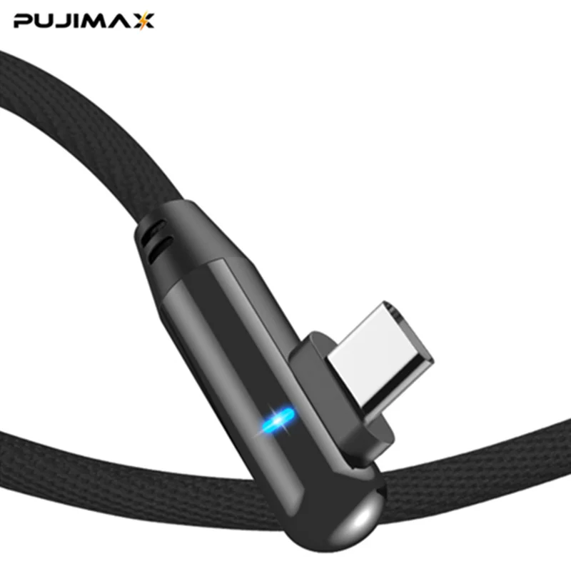 Black PUJIMAX 90 градусов usb type C кабель для быстрой зарядки usb c кабель для передачи данных type-c зарядное устройство usb-c для samsung S8 S9 Note 9 8 Xiaomi mi8 mi6 - Цвет: Black