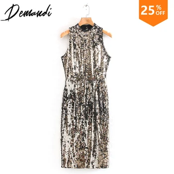 

Demandi spring 2020 ladies temperament Slim sexy backless glitter sequin dress ladies dress bar party