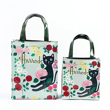 

London Style PVC Reusable Shopping Bag Women's Bag Eco Friendly Flower Shopper Bag Waterproof Handbag Lunch Tote Shoulder Bag