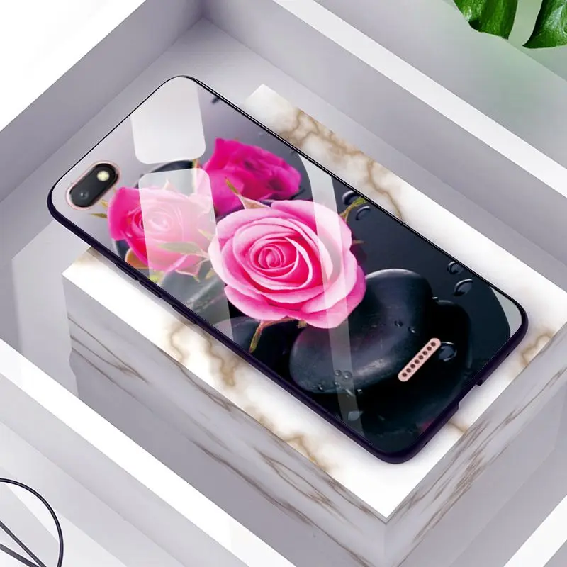 GLSZZZ142 Чехол из закаленного стекла с рисунком розы для Xiaomi Redmi 5A, задняя крышка, чехол для Redmi 6A, силиконовый стеклянный бампер для Xiaomi Redmi 7A 6A - Цвет: GLSZZZ142