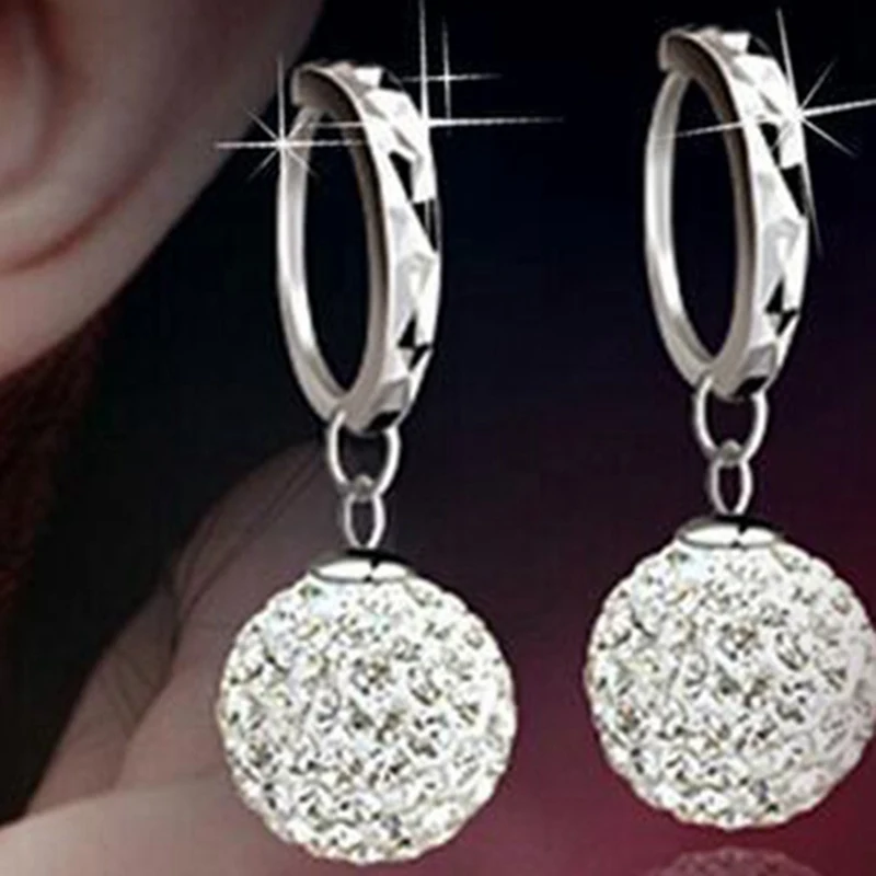 Pendant Earring Full Rhinestone Ball Ear Buckle Earrings Fashion CZ Crystal Dangling Wedding Women | Украшения и аксессуары