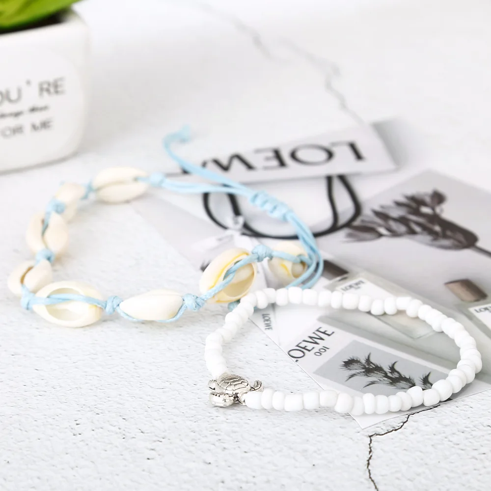 

Europe And America New Style Anklet Creative Retro Beach Turtle Shell Beads Slidable Anklet Suit 2 Pieces