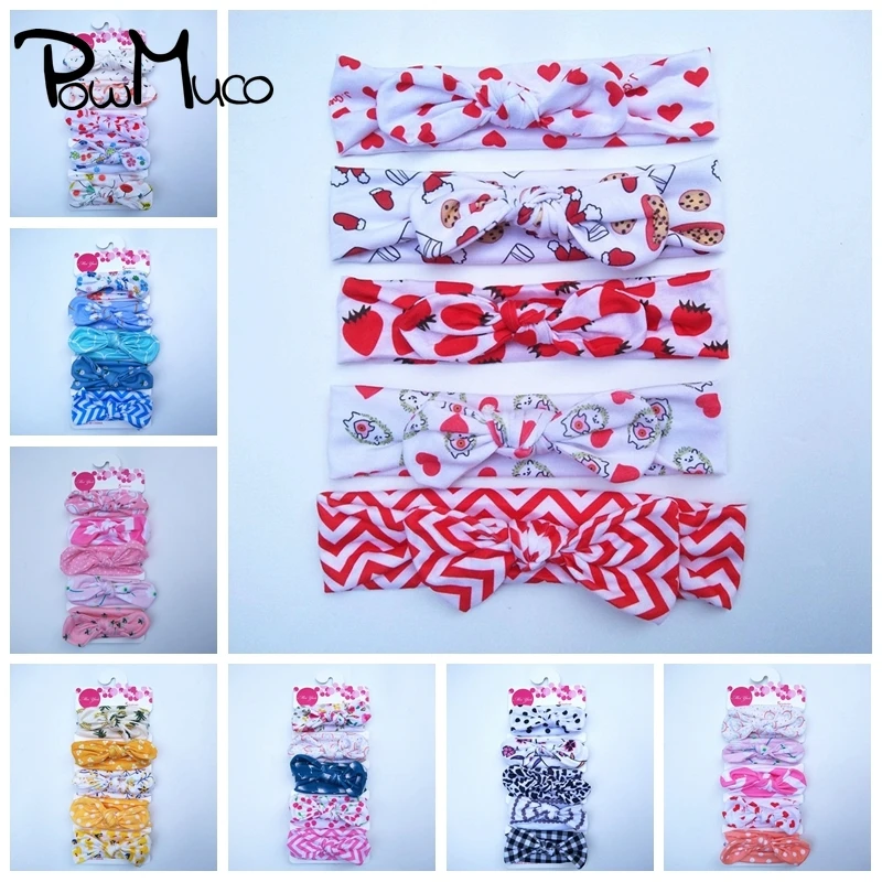 

Powmuco 5pcs/lot Fashion Leopard Print Bunny Ears Infant Headband Cartoon Patter Elastic Hairband Knotted Headwear Holiday Gifts