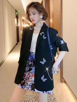 

Fashion gradient blue butterfly embroidery chain decoration loose suit jacket women's clothing 2020 early autumn new