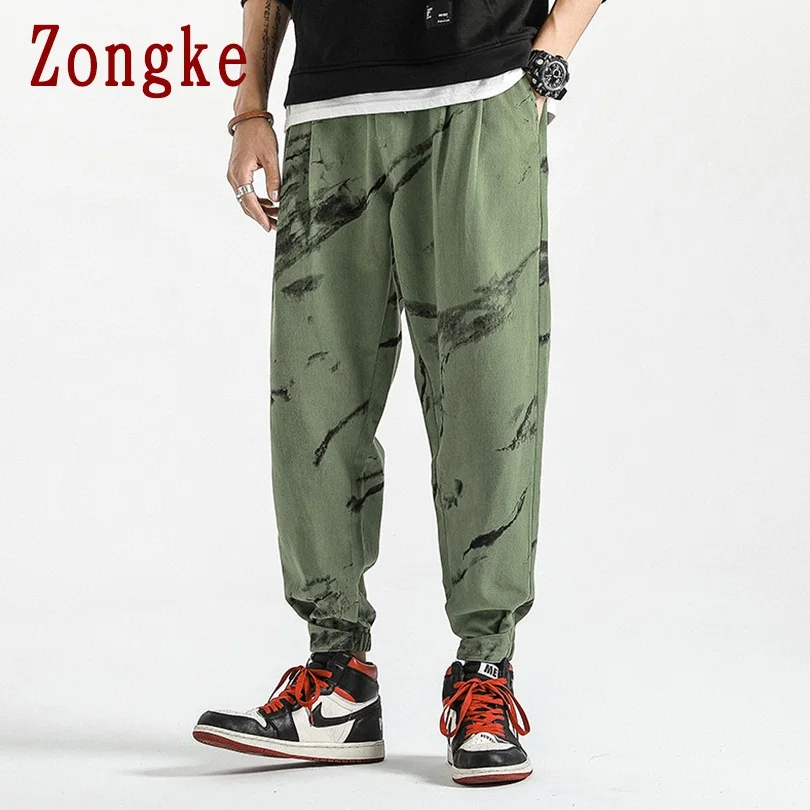 Zongke брюки длиной до щиколотки, мужские брюки для бега, мужские брюки, уличная одежда, спортивные штаны, шаровары, мужские брюки, 4XL, осень, новинка