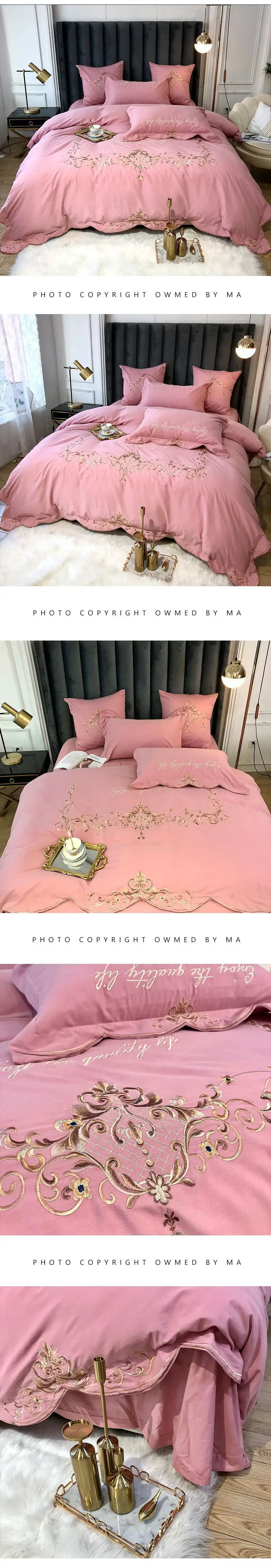 Роскошные постельные принадлежности вышивка хлопок 60S пододеяльник набор King size Один отель королева полный розовый одеяло постельное белье хлопок